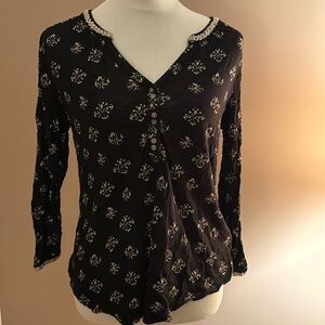 Lucky brand cotton henley style popover blouse